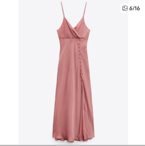 Zara Petal Pink Satin Slip Maxi Dress Garment Size Small - Picture 3 of 6